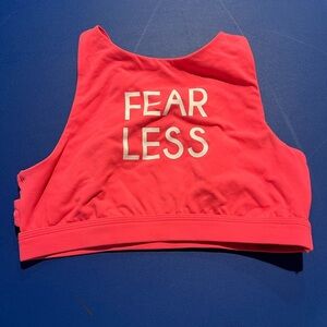 Aerie Women's Size Medium Pink Sports Bra "Fear Less" Criss Cross Back Gym